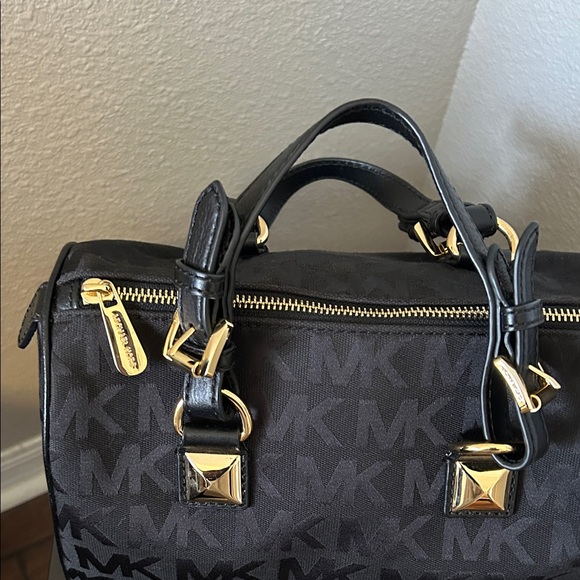 Michael Kors Black Canvas MK Logo Satchel - Picture 2 of 11